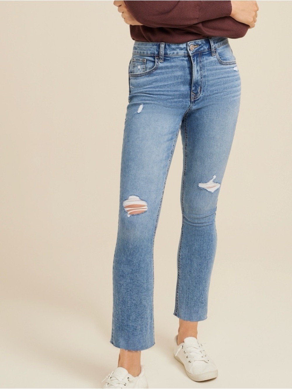 Maurices Kick Boot Ankle High Rise Jeans Medium Wash Ripped Western 12 Women’s